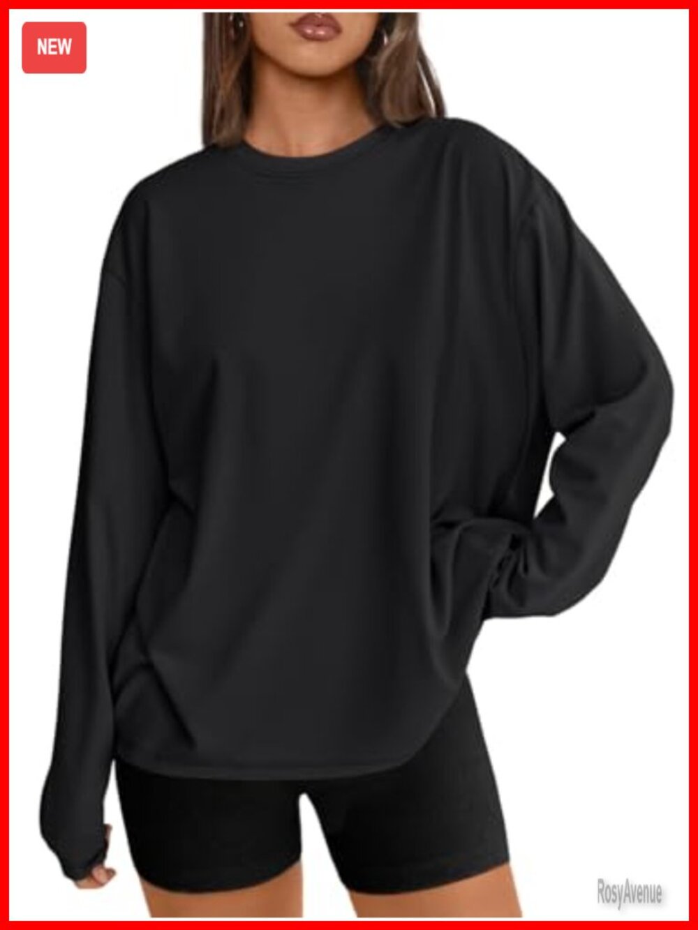 Womens Oversized Long Sleeve Crew Neck Basic Tee Shirt Soft Casual Top